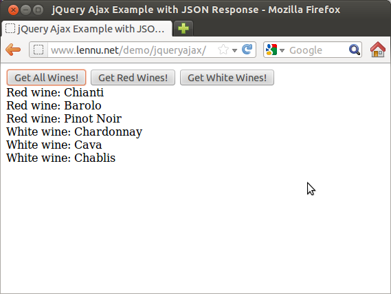 jQuery Ajax Example with JSON Response